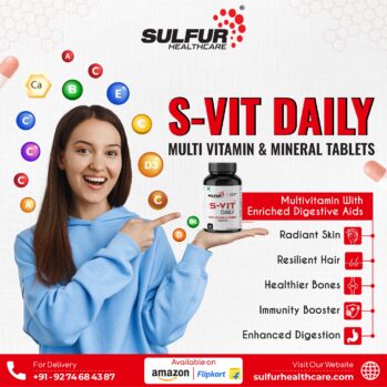 S-VIT multivitamin tablets, multivitamin with digestive enzymes, best multivitamin in India, Sulfur Health Care supplements, daily vitamin tablets, multivitamin for immunity, multivitamin for skin and hair, doctor-formulated multivitamins, multivitamin for bone health, supplements for gut health, vitamins for adults in India, daily wellness supplements